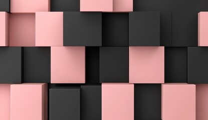 Abstract pink and black cube pattern background.