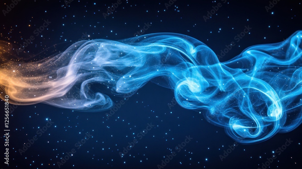 Wall mural abstract swirling smoke patterns with glowing particles.