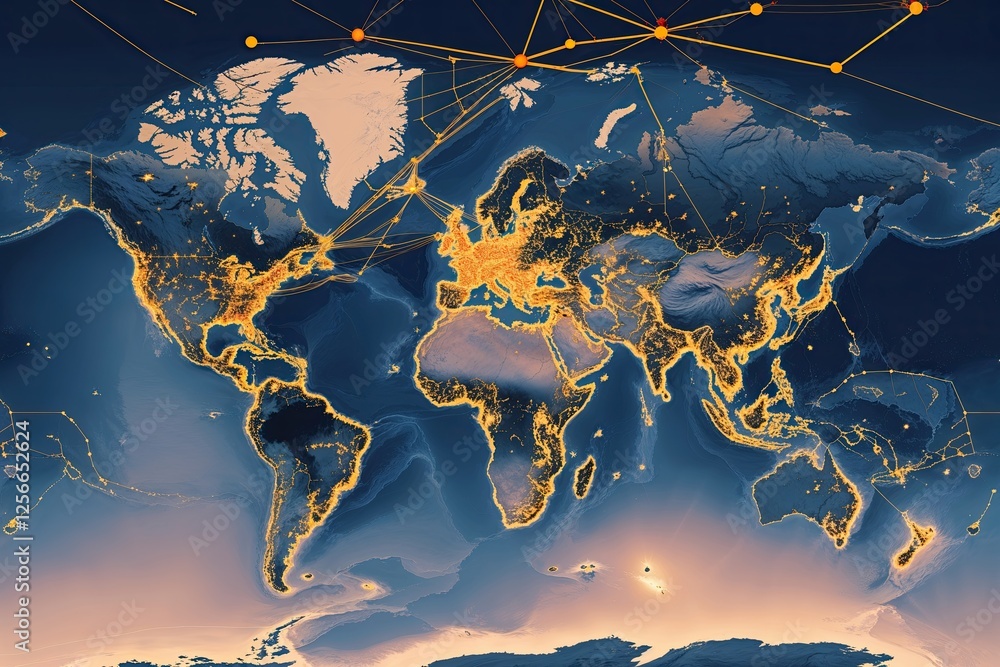 Poster global connectivity visualization advanced data flow mapping for international trade and communicati