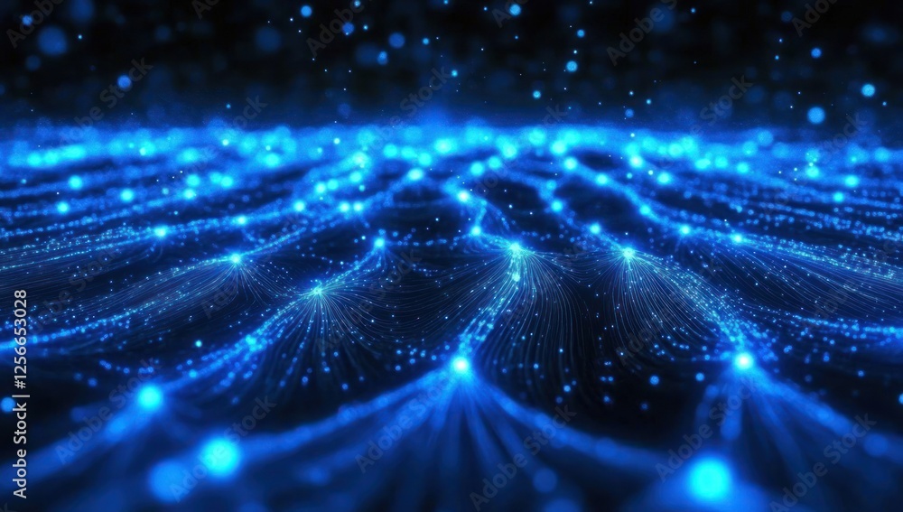 Poster abstract blue wave data network visualization