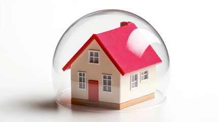 miniature house protected under transparent dome, symbolizing safety and security