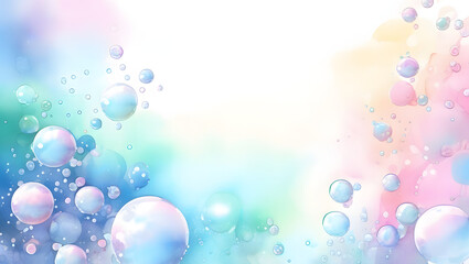 Pastel Pink Kawaii Rainbow Bubbles Water Sea Watercolor Storybook Illustration Drawing Ink Colored Pencil Floating Background Painting Art  