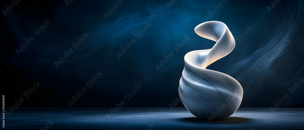 Poster a mesmerizing abstract sculpture flowing gracefully in soft light, creating a serene and calming atm