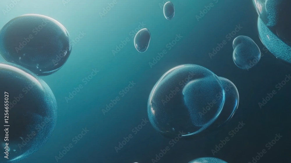 Poster abstract underwater scene with floating bubbles.