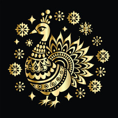Obraz premium Peacock Crochet Logo | Elegant Floral Ornaments | Black Vector Design | Artistic & Delicate Style. 