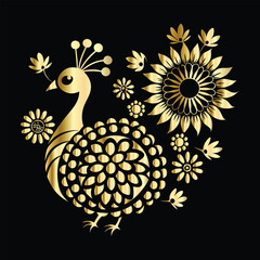 Peacock Crochet Logo | Elegant Floral Ornaments | Black Vector Design | Artistic & Delicate Style.
