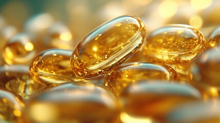 Shimmering Abstract Background with Floating Golden Capsules in a Soft Bokeh Environment for Creative and Artistic Projects