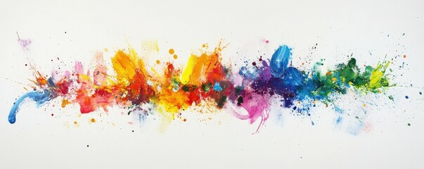 Vibrant abstract paint splash in rainbow colors on white background