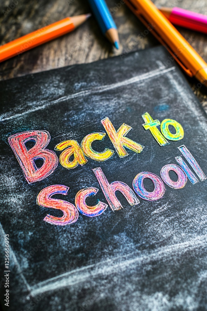 Poster chalkboard with colorful pencils and the phrase back to school - a concept for returning to school