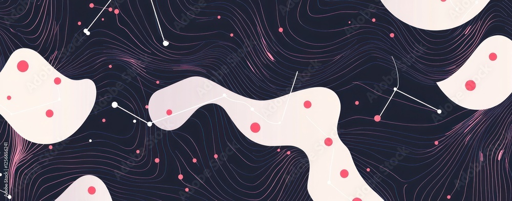 Poster abstract wavy lines pattern with pink circles