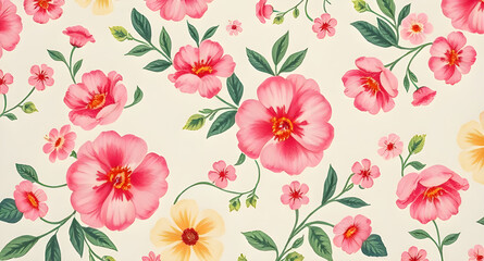 seamless pattern with tulips and pink flowers