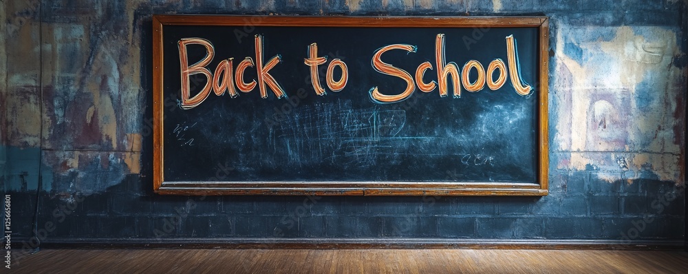 Poster vintage and rustic classroom wall with copy space featuring a back to school sign