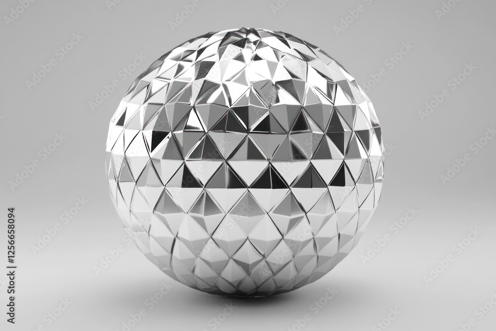 Poster chrome sphere with geometric triangular pattern.