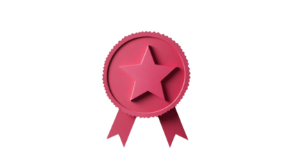 Pink cockade with star and ribbons representing quality and achievement on transparent background