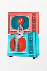 Creative composite sketch design artwork collage of obsolete technology retro television display...