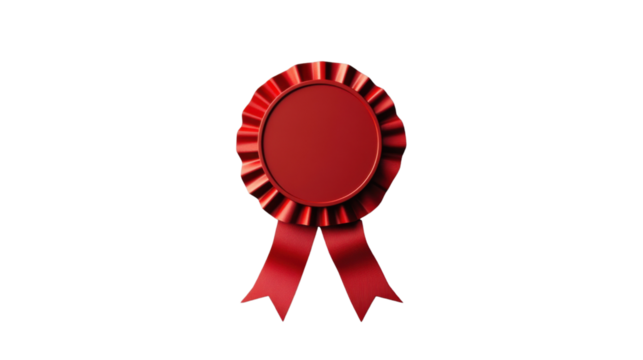 Red cockade with ribbons representing award on transparent background