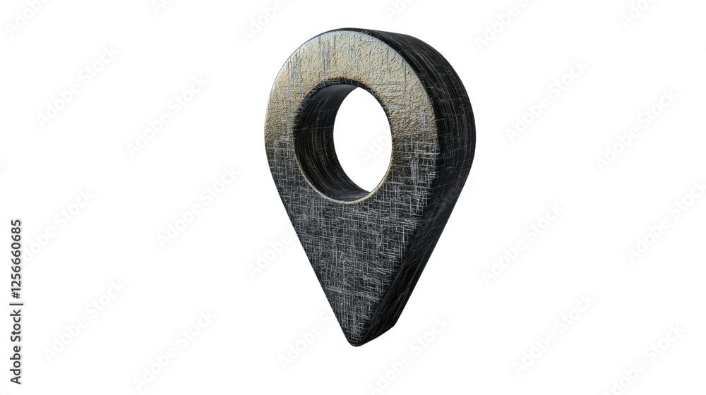 Poster metallic location pin icon showing position on transparent background
