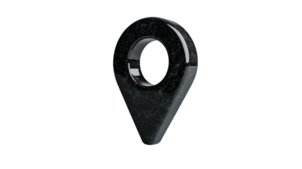 Black location pin icon floating on transparent background