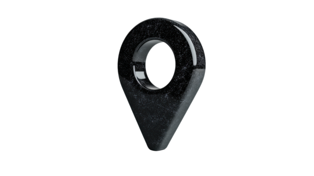Black location pin icon floating on transparent background