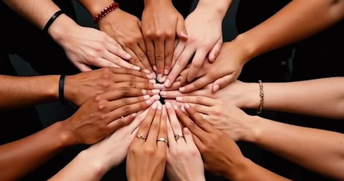 A diverse group of people holding hands, symbolizing unity, equality, and inclusivity, with no barriers between them, celebrating togetherness regardless of race or background.