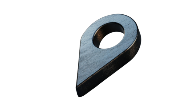 Dark wooden location pin icon on transparent background