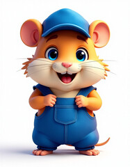 Hamster with blue eyes in the form of a plumber on a white background