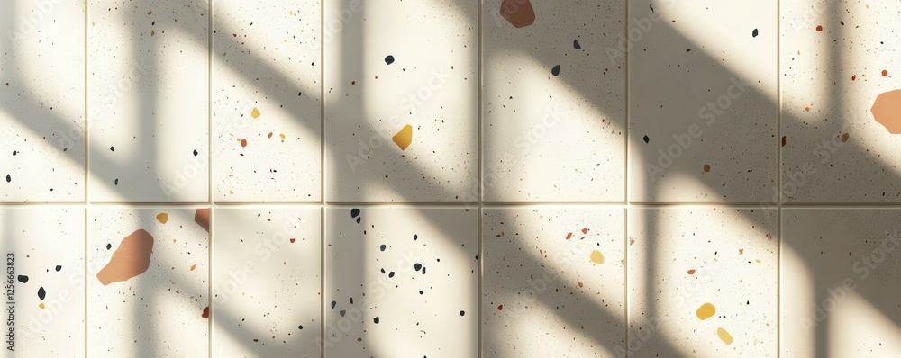 Aufkleber sunlit terrazzo tiles with colorful patterns and shadow play