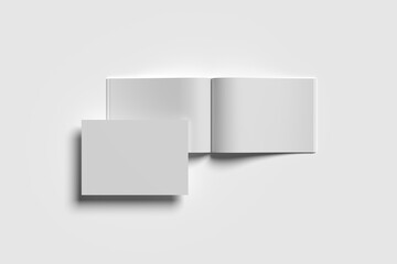 Open And Close Horizontal Soft Cover Brochure On White Background.