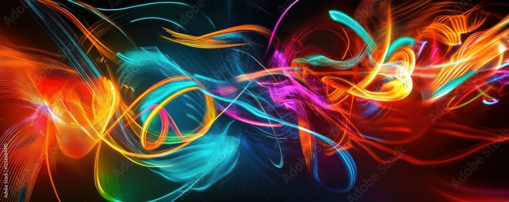 Poster colorful abstract light streaks in motion with vibrant neon patterns