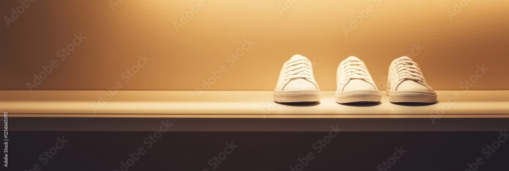 Poster minimalist shoe shelf showcasing stylish sneakers with clean design and ample space for personalized