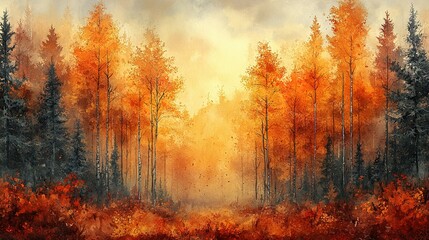 Autumnal Forest Scene Golden Hues and Shadows