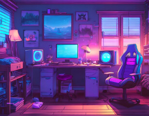 Lofi Cyber Bedroom - Cartoon Style