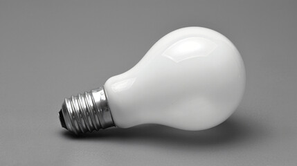 A dimly lit light bulb lying on a soft gray background, symbolizing exhaustion, with soft natural lighting.
