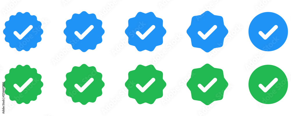 Fototapete Verified badge icon tick symbol vector approved check mark icon. Blue green checkmark icons - Certificate badge Quality certify icon