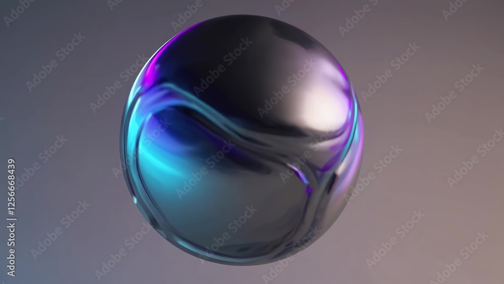 Poster stunning abstract sphere with iridescent hues of purple and blue. smooth metallic surface creating a