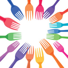 Vsai colorful forks forming a circle on white background
