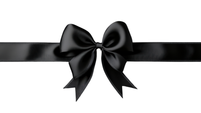 Realistic black bow and ribbon on transparent background