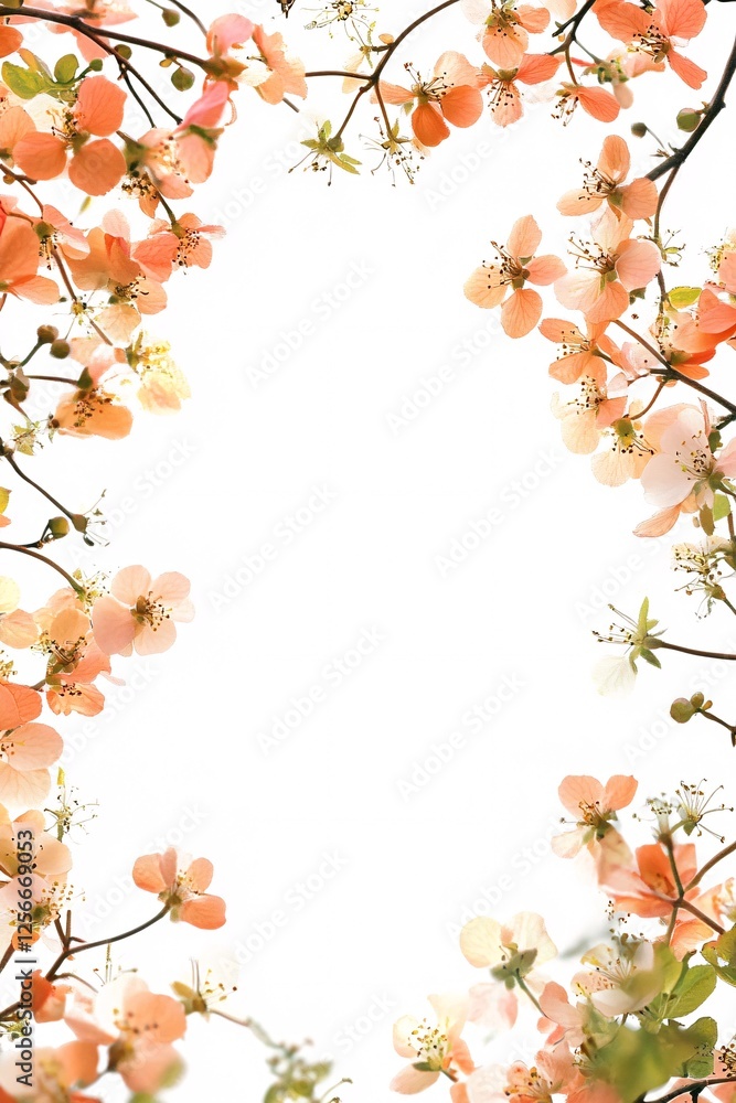 Poster Spring flowers border framing empty white copy space