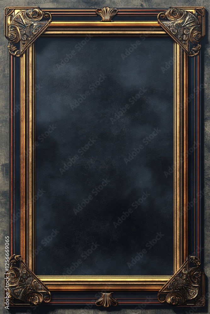 Aufkleber Ornate gold picture frame displaying empty dark background