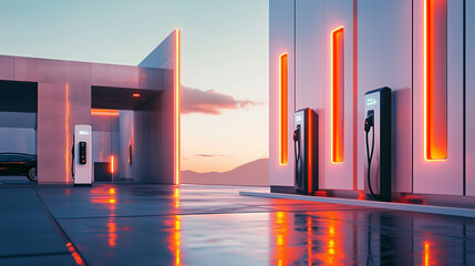 Futuristic Electric Vehicle Charging Station with Minimalist Design