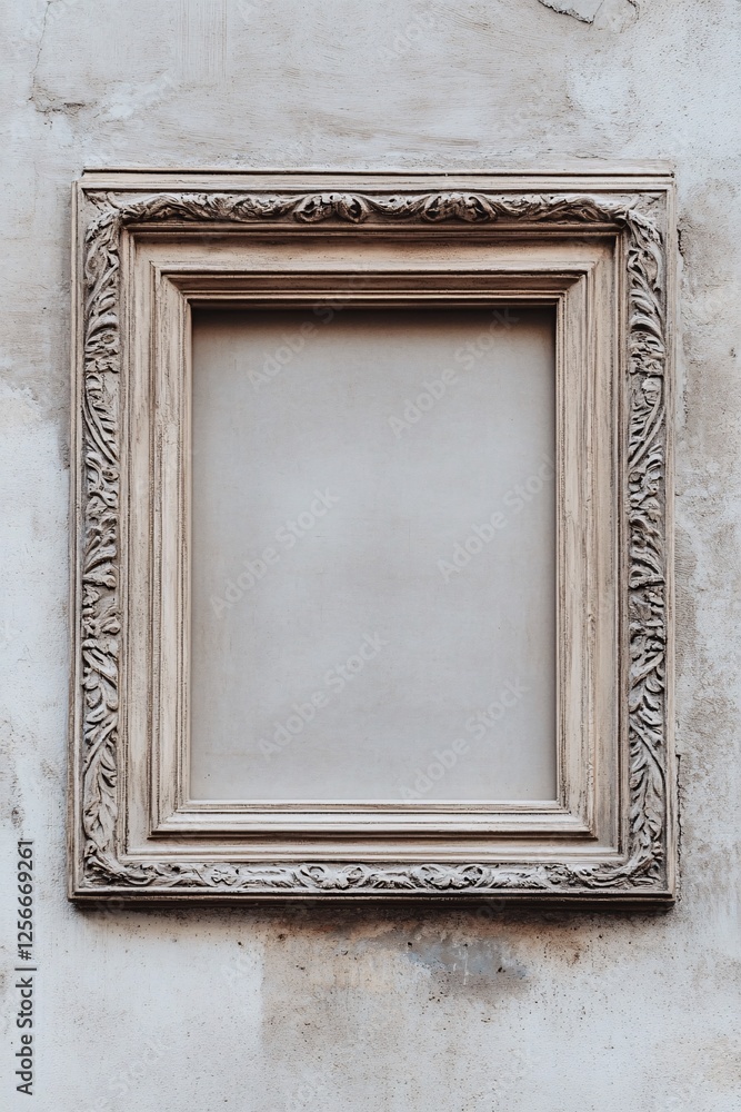 Aufkleber elegant ornate empty picture frame hanging on textured wall