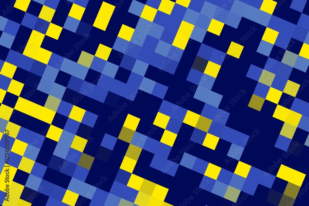 Aufkleber navy and yellow pixelated square pattern with bold geometric texture. vibrant abstract background co