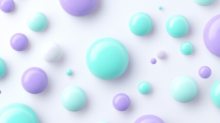 Pastel colored spheres scattered on white background.