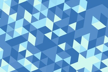Blue and cyan triangle mosaic with pixel art geometric design. Modern abstract background concept