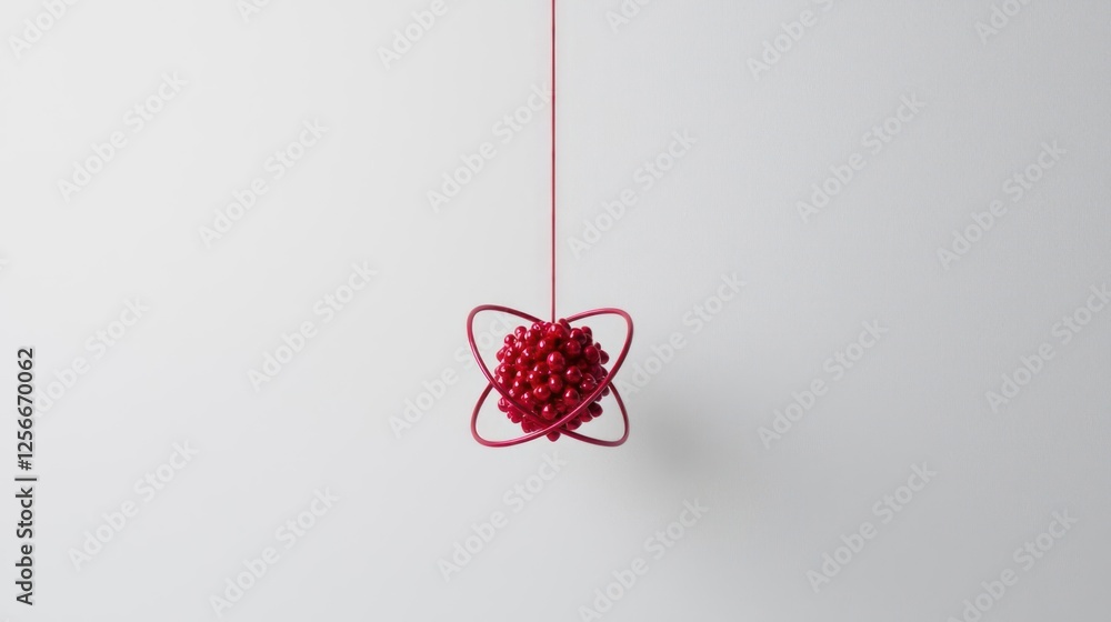 Poster abstract red sphere hanging from wireframe