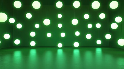 Emerald illumination, A serene space filled with floating orb lights