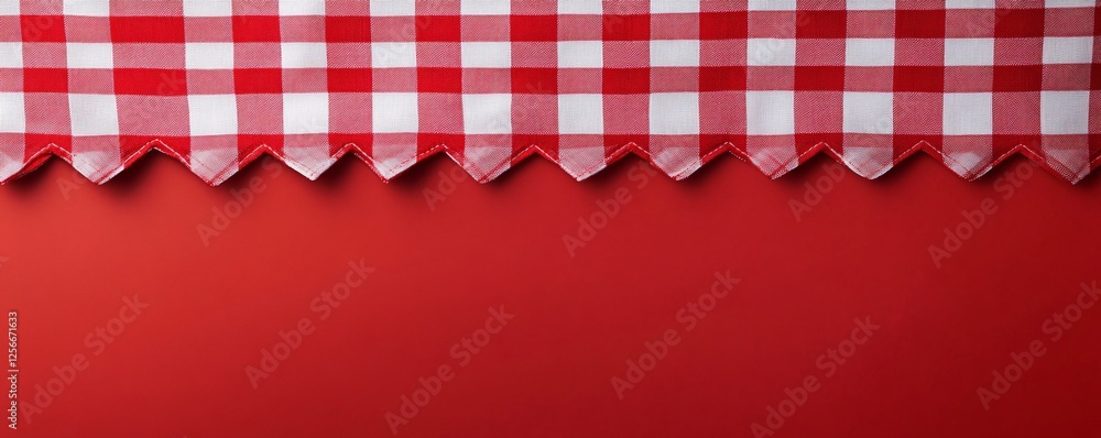 Poster red and white checkered tablecloth bordering red background for menu or recipe