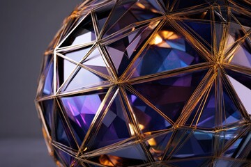 Fototapeta premium Abstract purple and gold geometric sphere.
