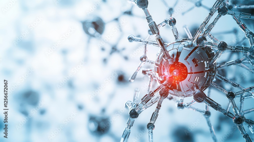 Poster microscopic 3d render of a complex viral structure