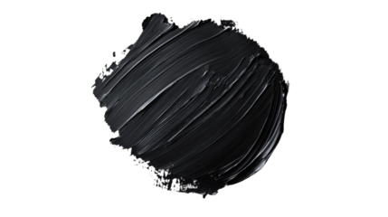 Black paint brush stroke on transparent background, creating a textured circle